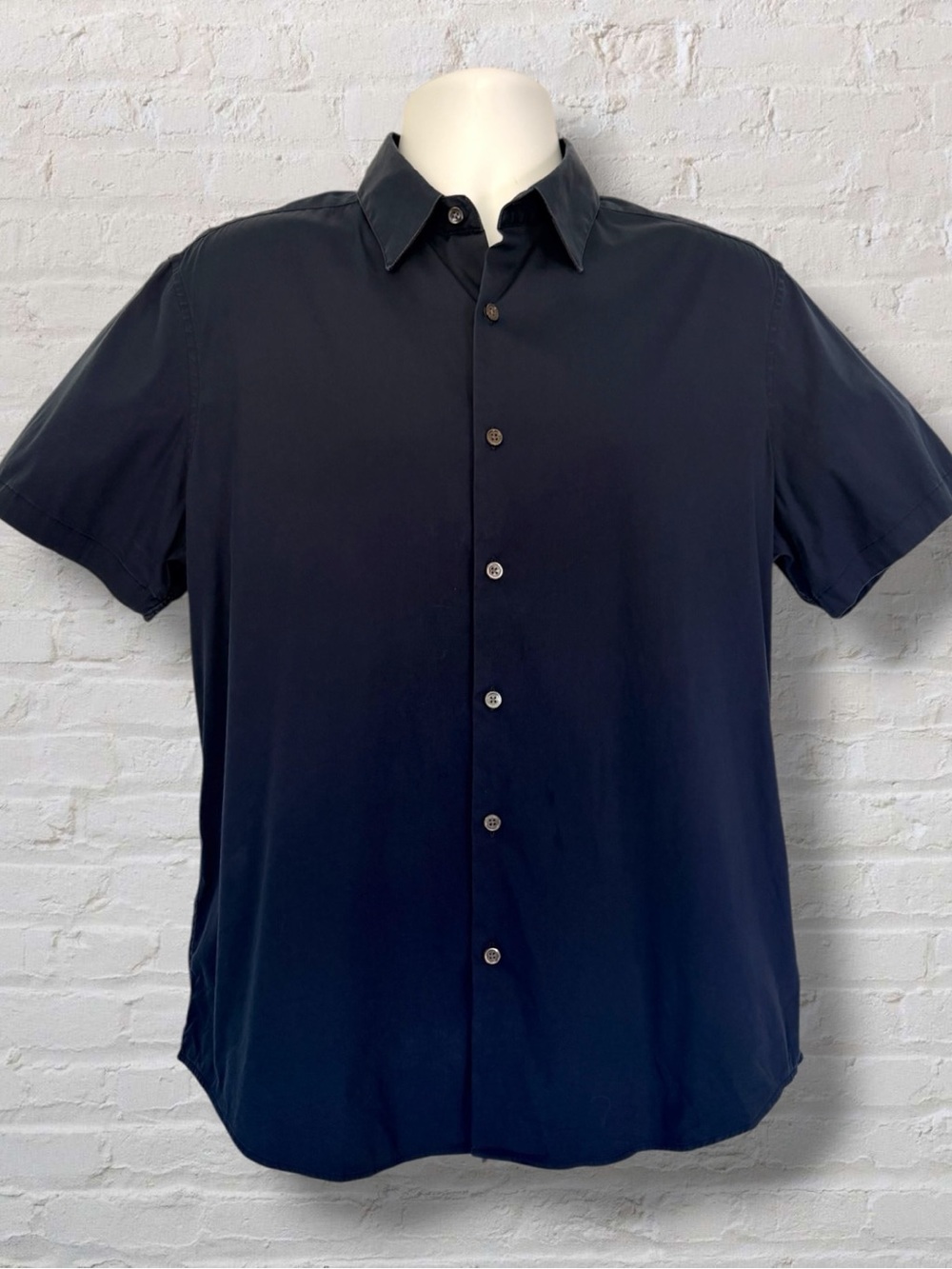 Theory Sylvain S Wealth Button Front Shirt Mens Large Navy Stretch Short Sleeve